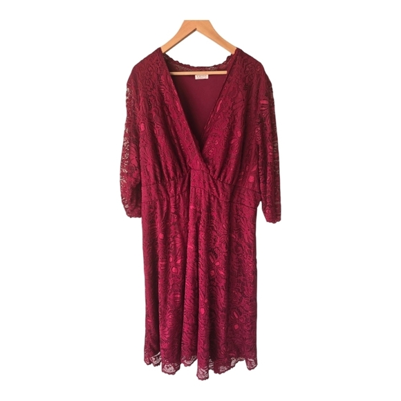 Kiyonna Women's Plus Pinot Noir Mademoiselle Lace Cocktail Dress Size 4X Red - Picture 1 of 15